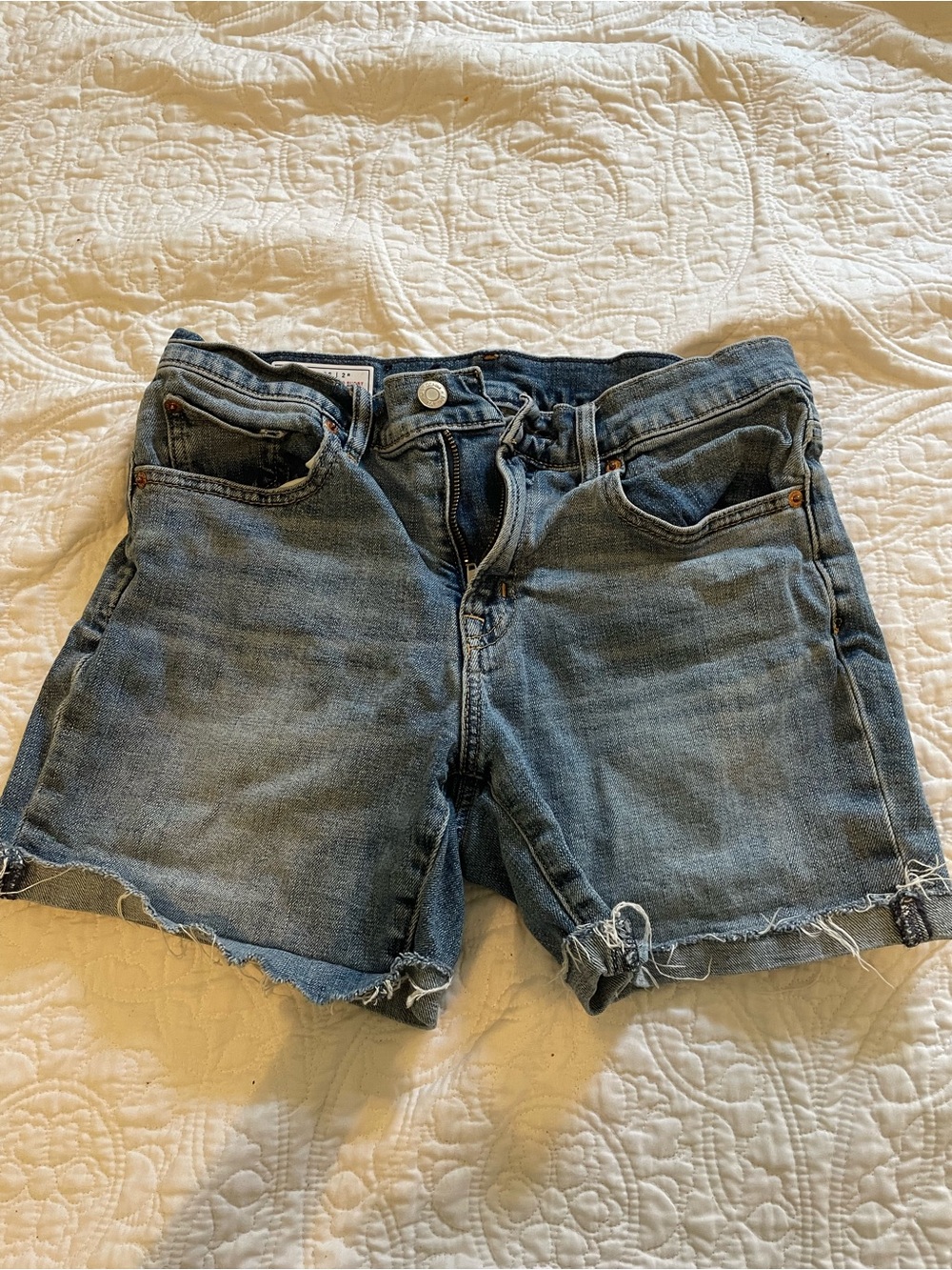 GAP Distressed Denim Jean Shorts in Medium Blue Wash
